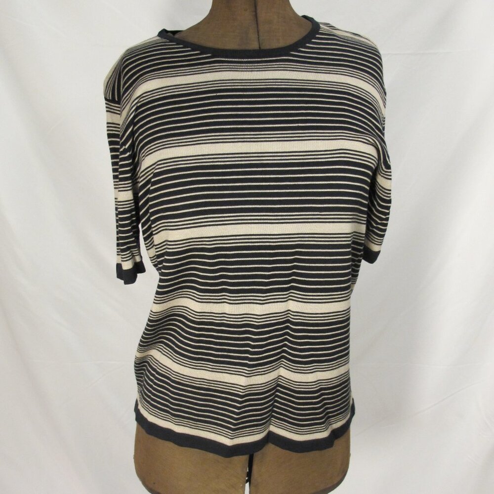 City Silk silk-blend short sleeved tan and black striped sweater  XL